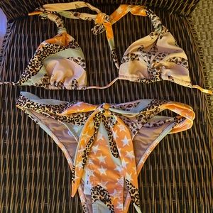 BlueMan Rio bikini set, size large, orange/white